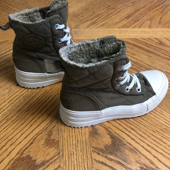 Women’s Platform Hightop Converse Army Green Size 8 - Picture 5 of 9